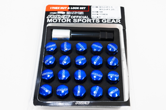 Rays 17 HEX Style Blue Racing Composite Formula Hexagon Lug Nut & Lock Set M12xP1.25 / M12x1.5