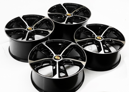 22" Gloss Black Machined Wheels For Porsche (5x130) Staggered Set 22x9.5/11.5