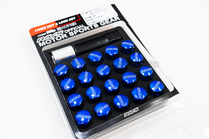 Rays 17 HEX Style Blue Racing Composite Formula Hexagon Lug Nut & Lock Set M12xP1.25 / M12x1.5
