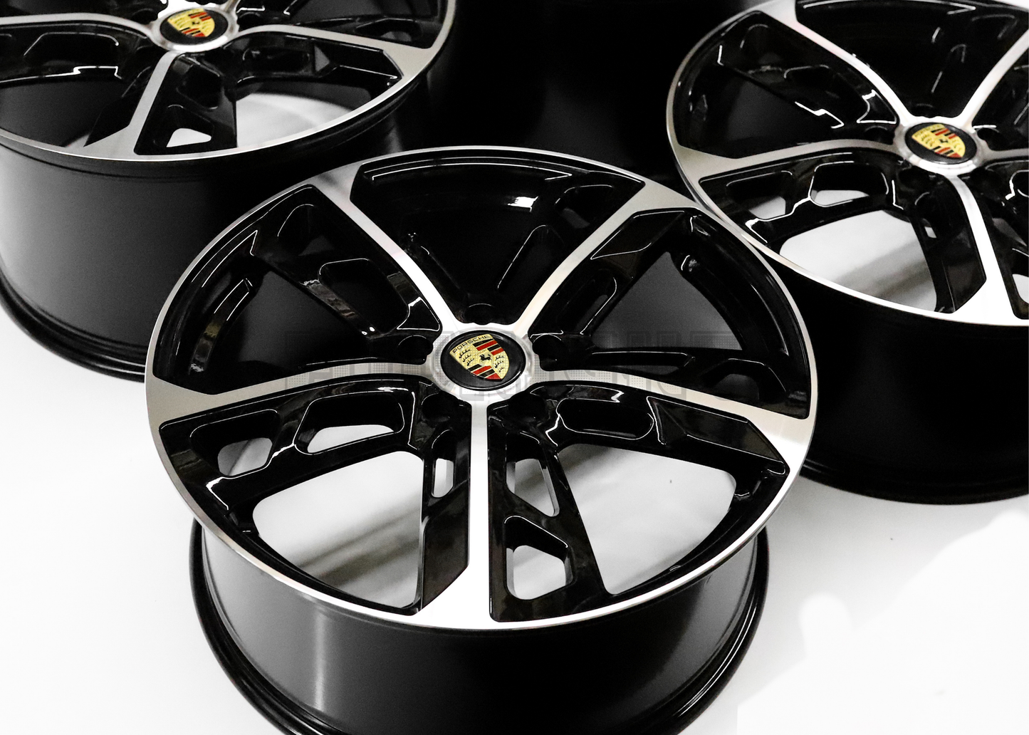 22" Gloss Black Machined Wheels For Porsche (5x130) Staggered Set 22x9.5/11.5