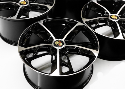 22" Gloss Black Machined Wheels For Porsche (5x130) Staggered Set 22x9.5/11.5