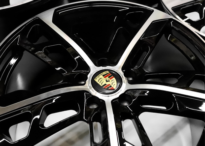 22" Gloss Black Machined Wheels For Porsche (5x130) Staggered Set 22x9.5/11.5