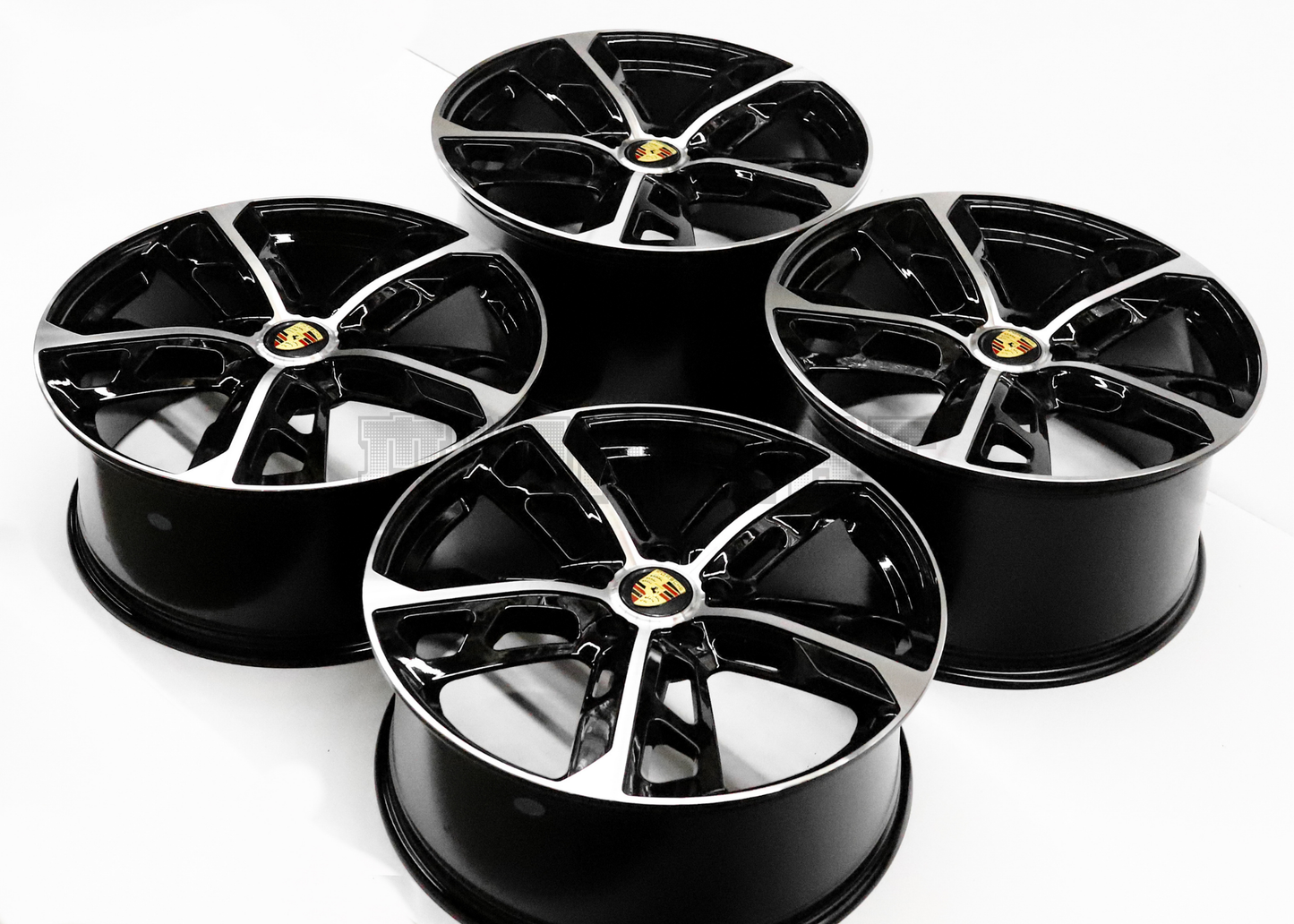 22" Gloss Black Machined Wheels For Porsche (5x130) Staggered Set 22x9.5/11.5