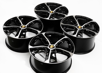 22" Gloss Black Machined Wheels For Porsche (5x130) Staggered Set 22x9.5/11.5