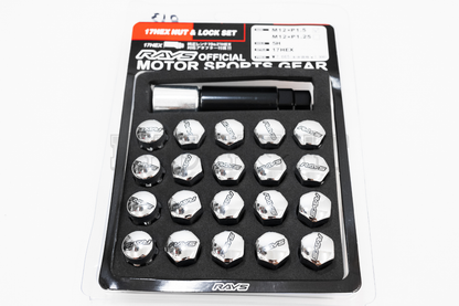 Rays 17 HEX Style Chrome Racing Composite Formula Hexagon Lug Nut & Lock Set M12xP1.25 / M12x1.5
