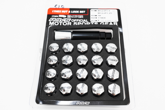Rays 17 HEX Style Chrome Racing Composite Formula Hexagon Lug Nut & Lock Set M12xP1.25 / M12x1.5