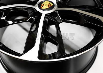 22" Gloss Black Machined Wheels For Porsche (5x130) Staggered Set 22x9.5/11.5