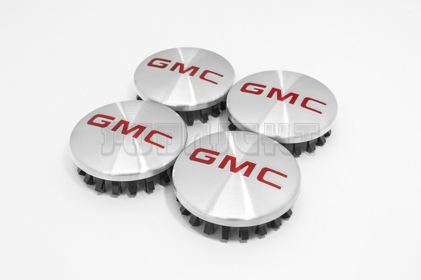 Set Of Four GMC Silver & Red Center Hub Caps