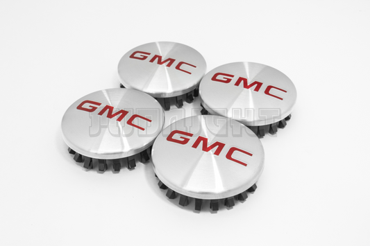 Set Of Four GMC Silver & Red Center Hub Caps