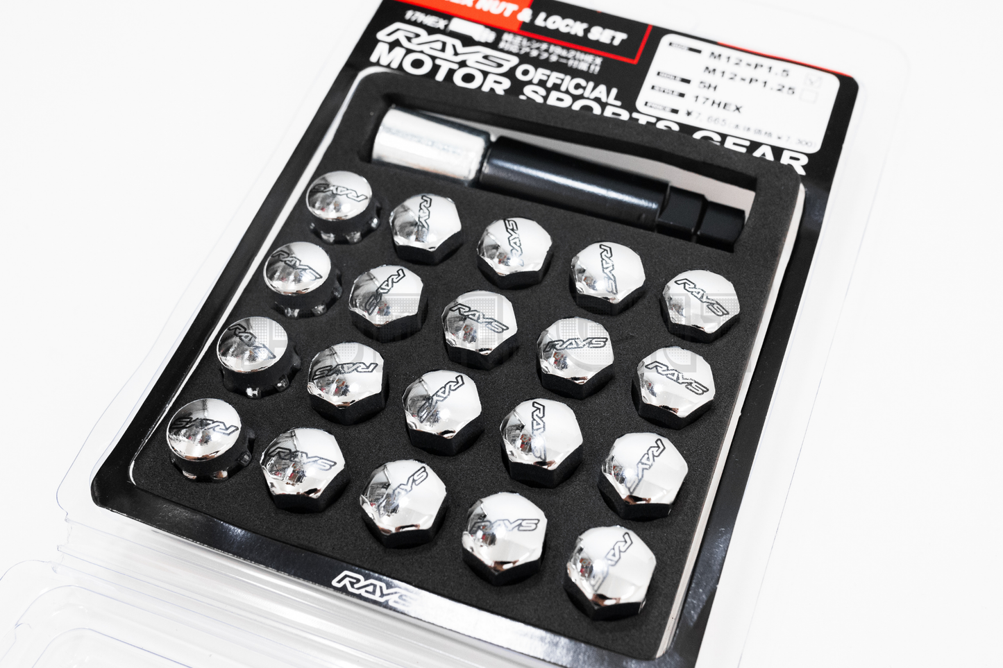 Rays 17 HEX Style Chrome Racing Composite Formula Hexagon Lug Nut & Lock Set M12xP1.25 / M12x1.5