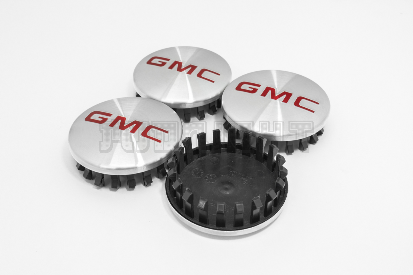 Set Of Four GMC Silver & Red Center Hub Caps