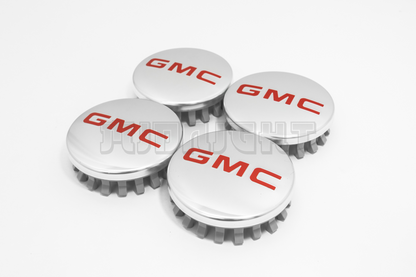 Set Of Four GMC Chrome & Red Center Hub Caps