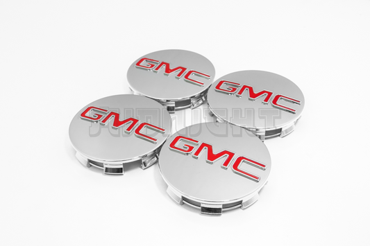 Set Of Four GMC Chrome & Red Center Hub Caps