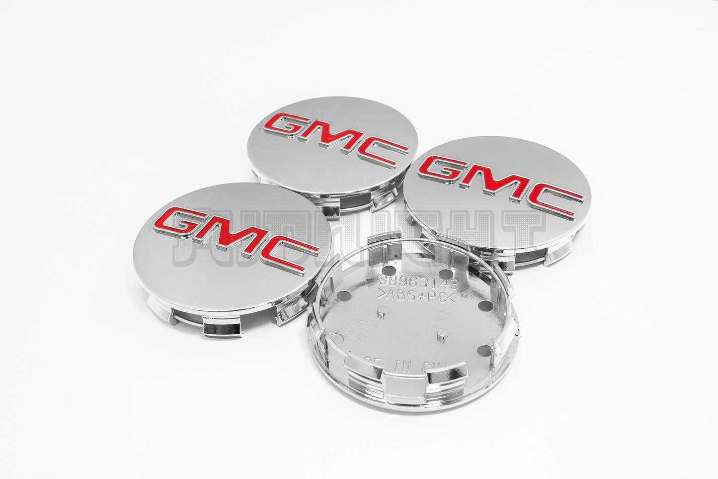 Set Of Four GMC Chrome & Red Center Hub Caps