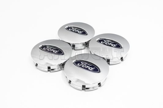 Set Of Four Ford Chrome & Blue Center Hub Caps