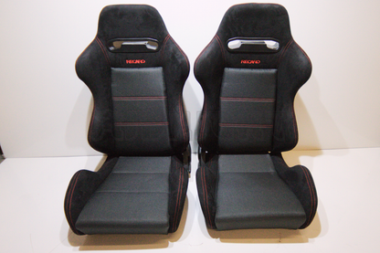 Recaro SR3 Style Black Suede Alcantara Red Stitch Reclinable Bucket Seat