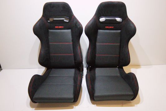 Recaro SR3 Style Black Suede Alcantara Red Stitch Reclinable Bucket Seat