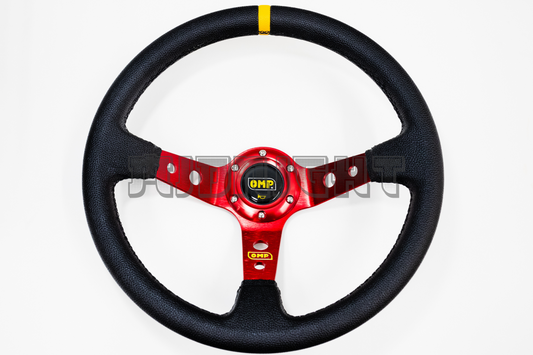 OMP Corsica Scamosciato Style Faux Leather 350mm Red Steering Wheel