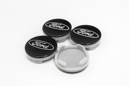 Set Of Four Ford Black & White Center Hub Caps