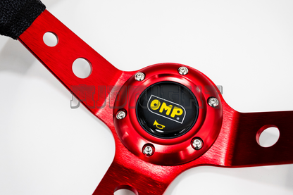 OMP Corsica Scamosciato Style Faux Leather 350mm Red Steering Wheel
