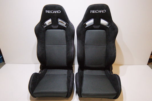 Recaro MS-7 Style Black Suede Alcantara White Stitch Reclinable Bucket Seat