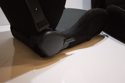 Recaro MS-7 Style Black Suede Alcantara White Stitch Reclinable Bucket Seat