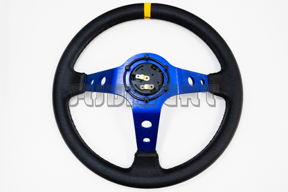 OMP Corsica Scamosciato Style Faux Leather 350mm Blue Steering Wheel