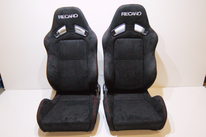 Recaro MS-7 Style Black Suede Alcantara Red Stitch Reclinable Bucket Seat