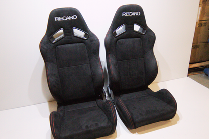 Recaro MS-7 Style Black Suede Alcantara Red Stitch Reclinable Bucket Seat