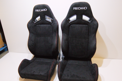 Recaro MS-7 Style Black Suede Alcantara Red Stitch Reclinable Bucket Seat