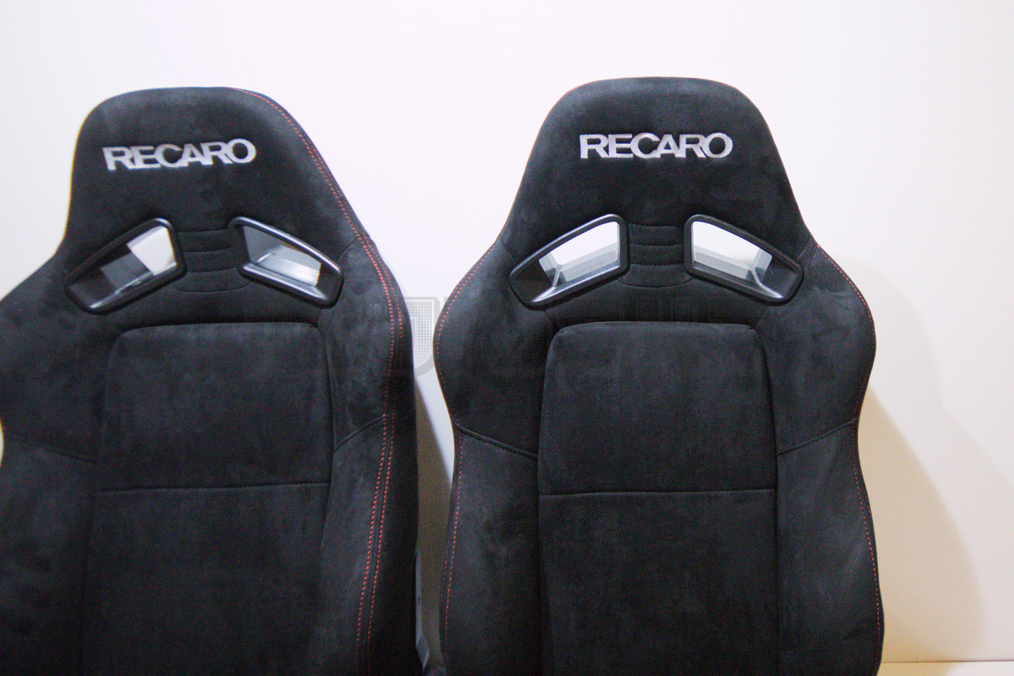 Recaro MS-7 Style Black Suede Alcantara Red Stitch Reclinable Bucket Seat