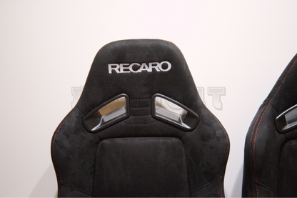 Recaro MS-7 Style Black Suede Alcantara Red Stitch Reclinable Bucket Seat