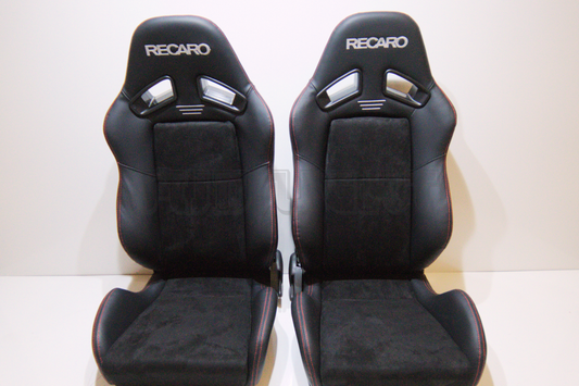 Recaro MS-7 Style Black Suede Alcantara/Leather Red Stitch Reclinable Bucket Seat