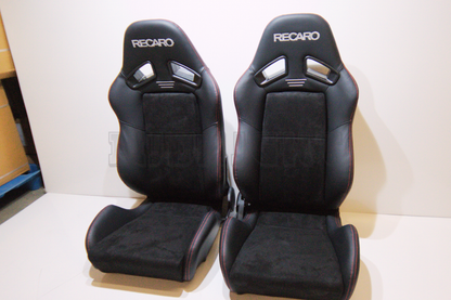 Recaro MS-7 Style Black Suede Alcantara/Leather Red Stitch Reclinable Bucket Seat