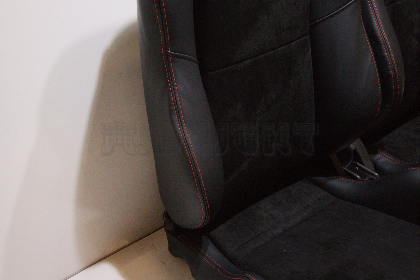 Recaro MS-7 Style Black Suede Alcantara/Leather Red Stitch Reclinable Bucket Seat