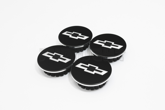 Set Of Four Chevrolet Black & White Center Hub Caps