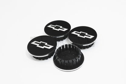 Set Of Four Chevrolet Black & White Center Hub Caps