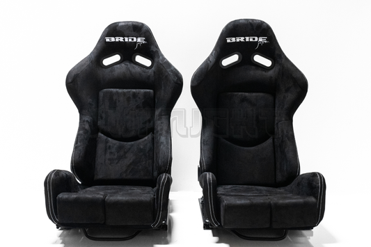 Bride Japan Seats Suede Edition with real carbon fiber back Recliner Black Seat Set.