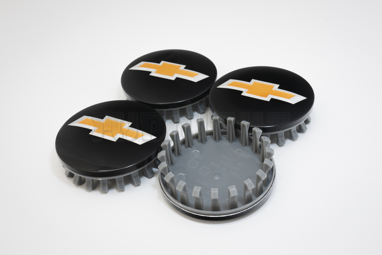 Set Of Four Chevrolet Black & Yellow Center Hub Caps