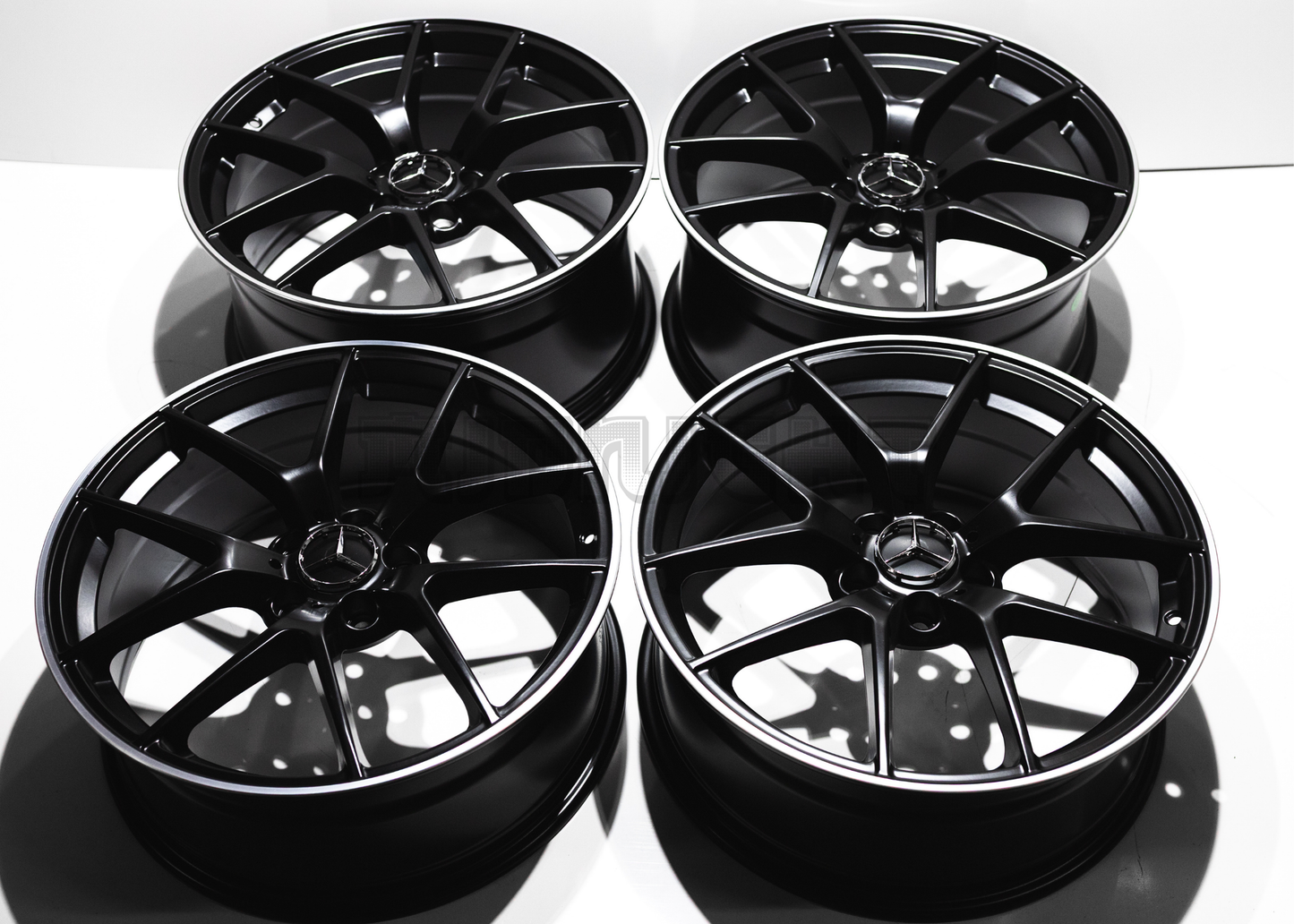 19" Matte Black Machined Lip Wheels For Mercedes (5x112) Staggered Set 19x8.0/9.0