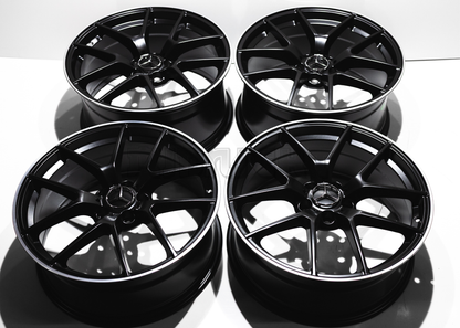 19" Matte Black Machined Lip Wheels For Mercedes (5x112) Staggered Set 19x8.0/9.0