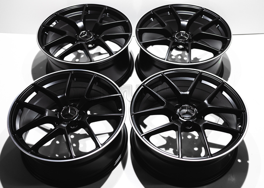 19" Matte Black Machined Lip Wheels For Mercedes (5x112) Staggered Set 19x8.0/9.0