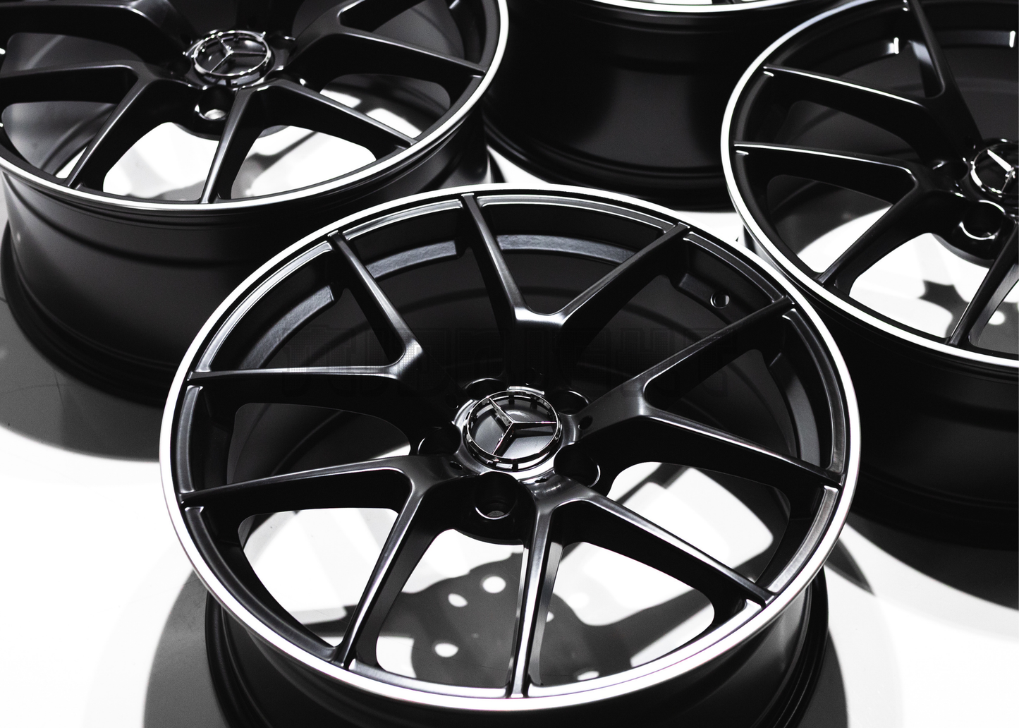 19" Matte Black Machined Lip Wheels For Mercedes (5x112) Staggered Set 19x8.0/9.0