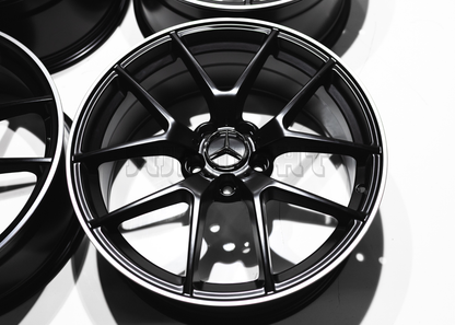 19" Matte Black Machined Lip Wheels For Mercedes (5x112) Staggered Set 19x8.0/9.0