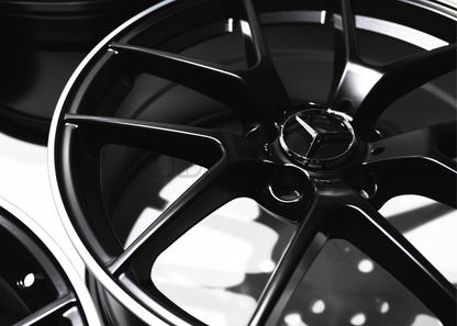 19" Matte Black Machined Lip Wheels For Mercedes (5x112) Staggered Set 19x8.0/9.0
