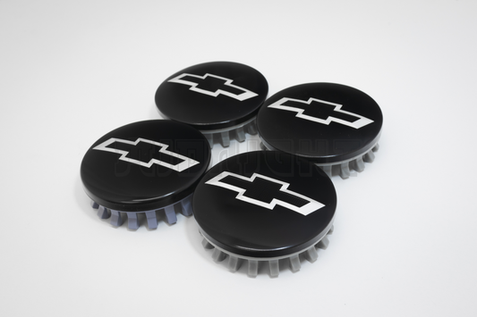 Set Of Four Chevrolet Black & White Center Hub Caps