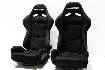 Bride Japan Seats Suede Edition with real carbon fiber back Recliner Black Seat Set.