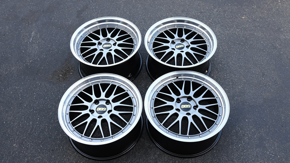 18" Hyper Black Machined Lip BBS LM Style Wheels Staggered Set 18x8 +33 / 18x9 +30 5x120