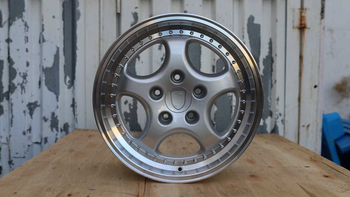 18" Silver Machined Lip Speedline Style Wheels Staggered Set 18x8 +50 / 18x9.5 +50 5x130