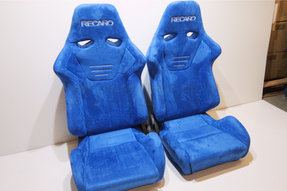 Recaro SR7 Style Blue Suede Alcantara Stitch Reclinable Bucket Seat
